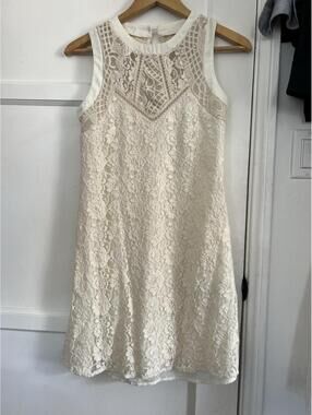 Basement White Lace Shift Dress Size S Small Sleeveless Boho Wedding Shower